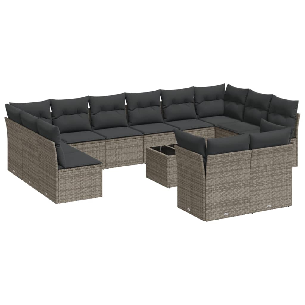 13-delige Loungeset met kussens poly rattan bruin