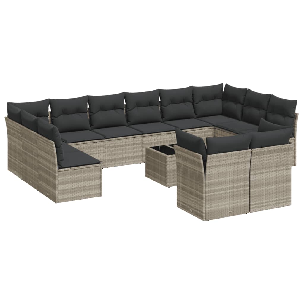 13-delige Loungeset met kussens poly rattan grijs