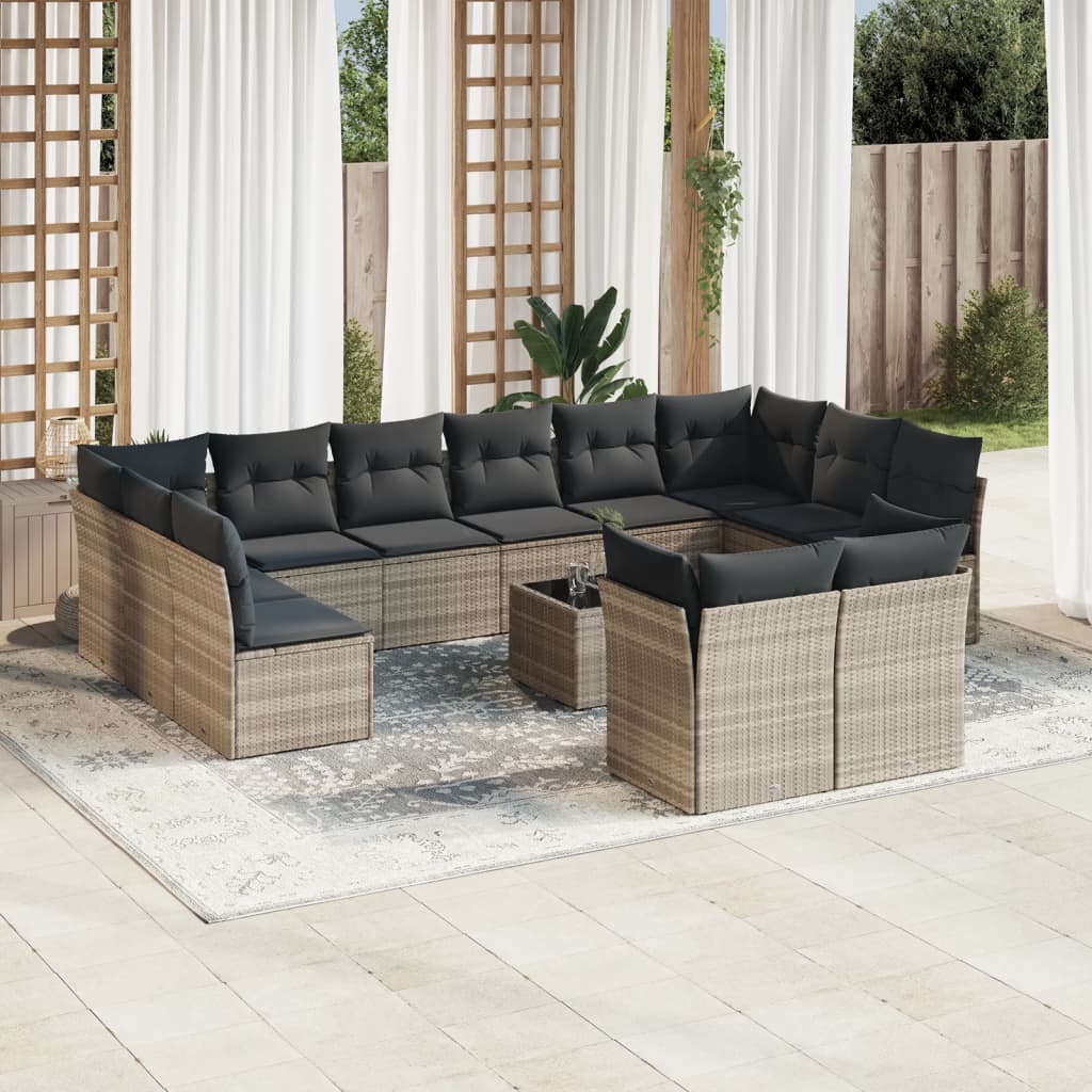 13-delige Loungeset met kussens poly rattan grijs