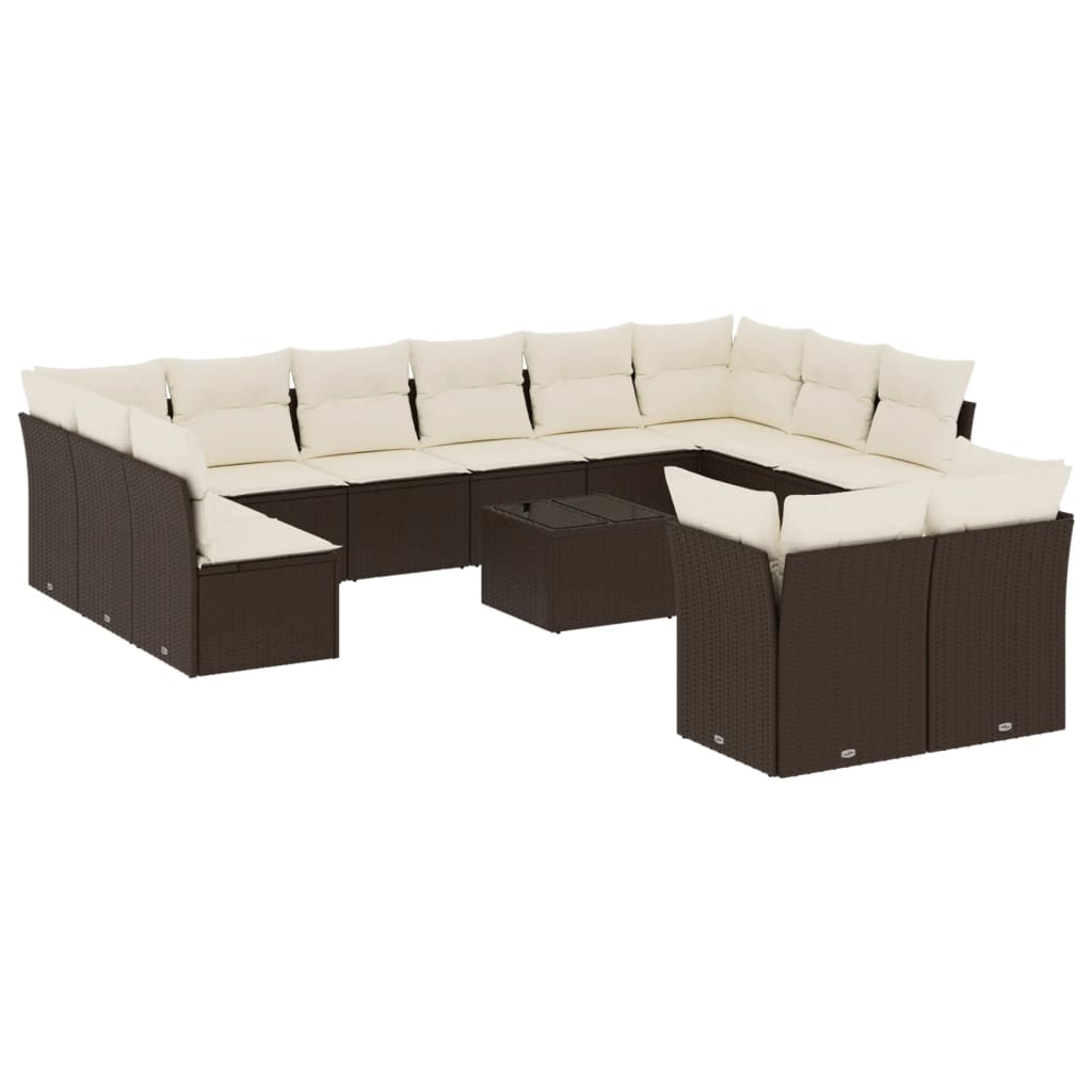 13-delige Loungeset met kussens poly rattan bruin