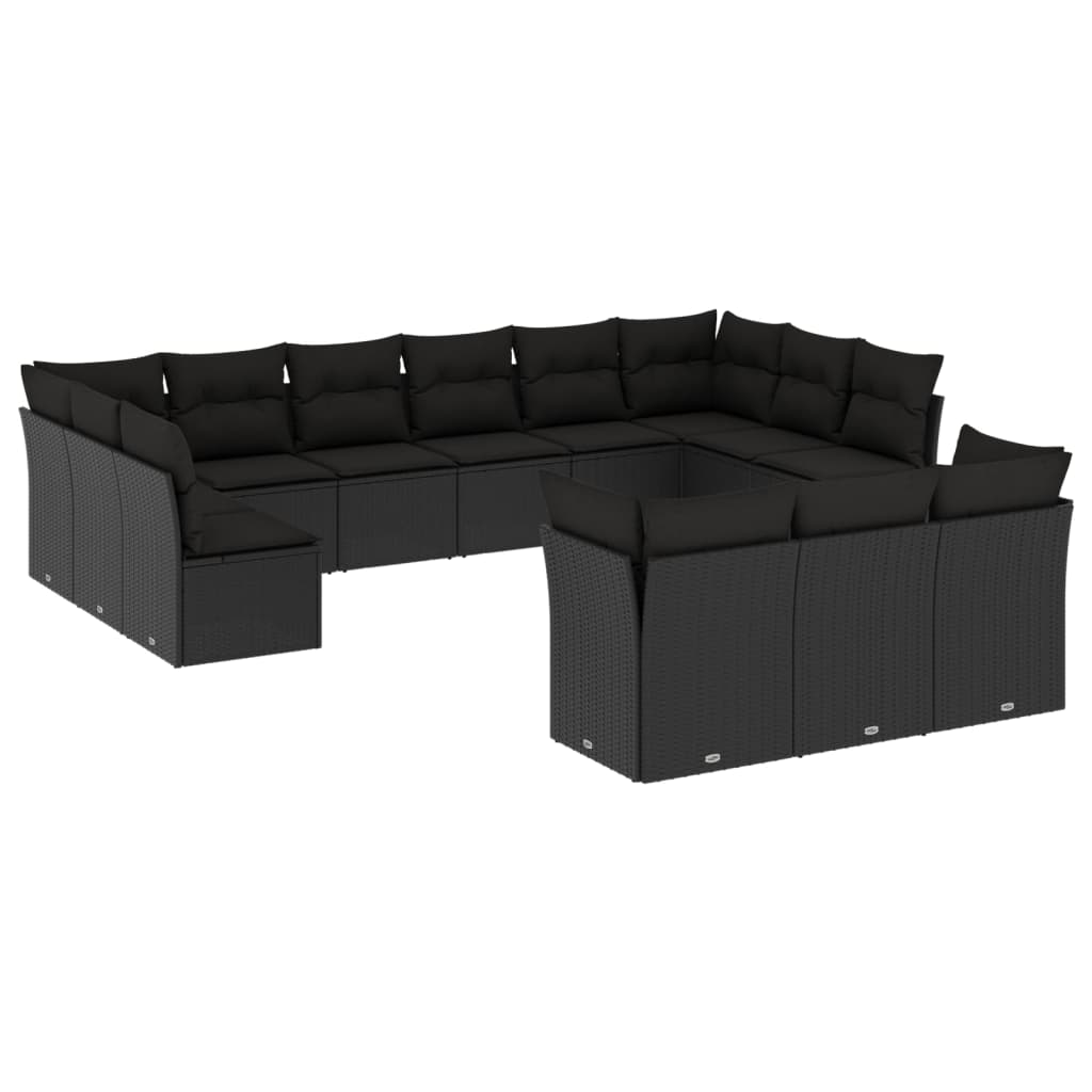 14-delige Loungeset met kussens poly rattan grijs