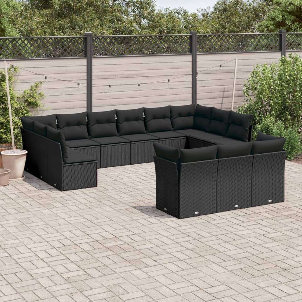 14-delige Loungeset met kussens poly rattan grijs