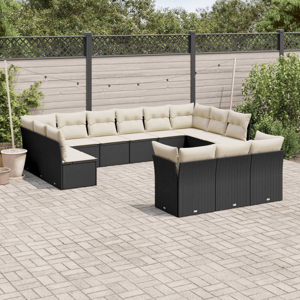 13-delige Loungeset met kussens poly rattan lichtgrijs