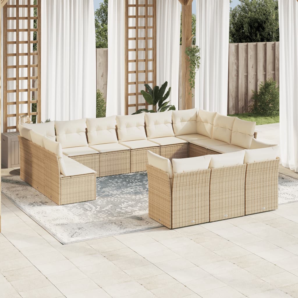 14-delige Loungeset met kussens poly rattan grijs