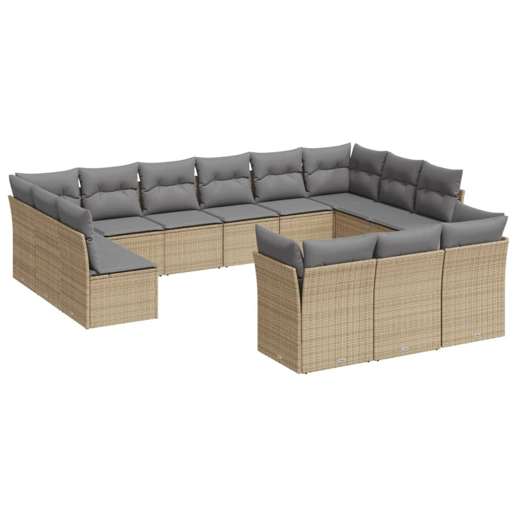 14-delige Loungeset met kussens poly rattan bruin