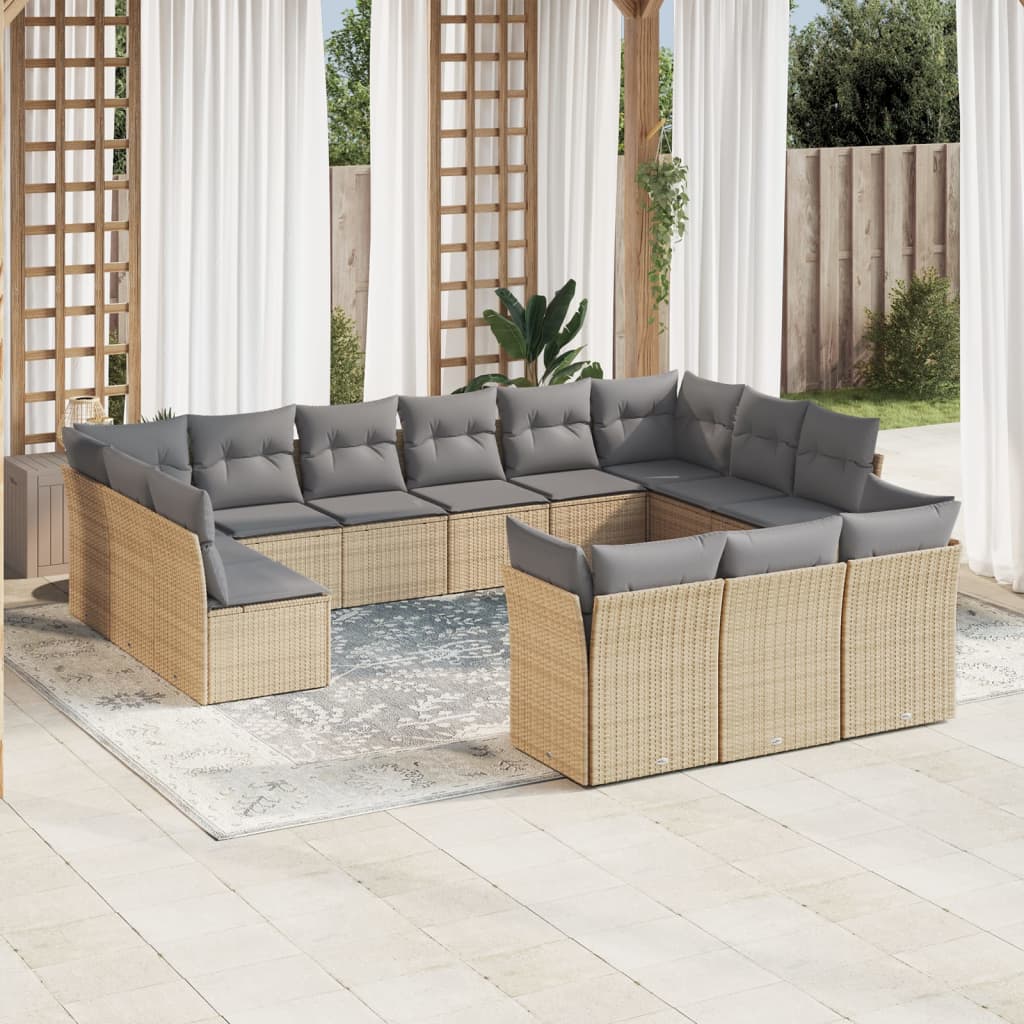 14-delige Loungeset met kussens poly rattan grijs