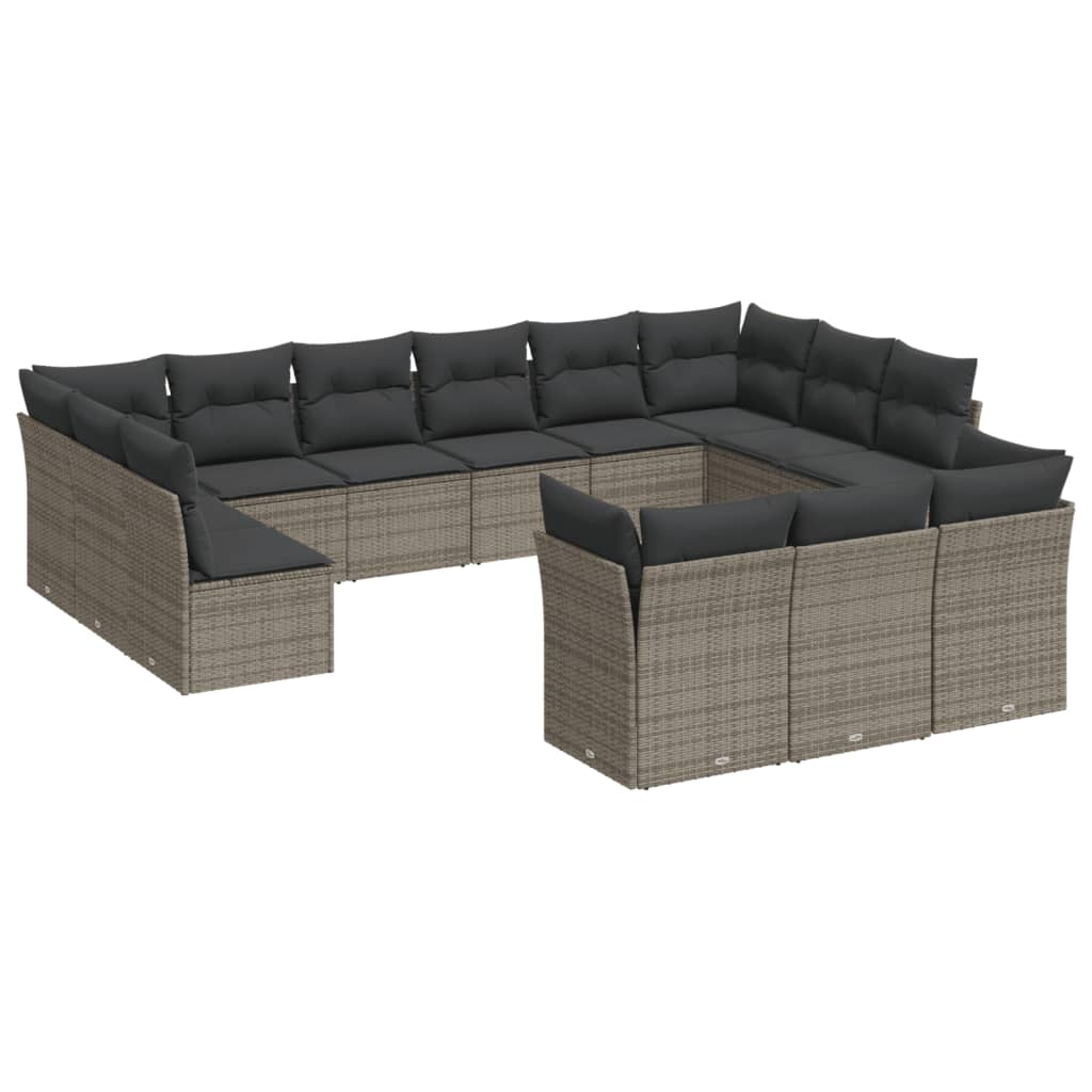 14-delige Loungeset met kussens poly rattan bruin