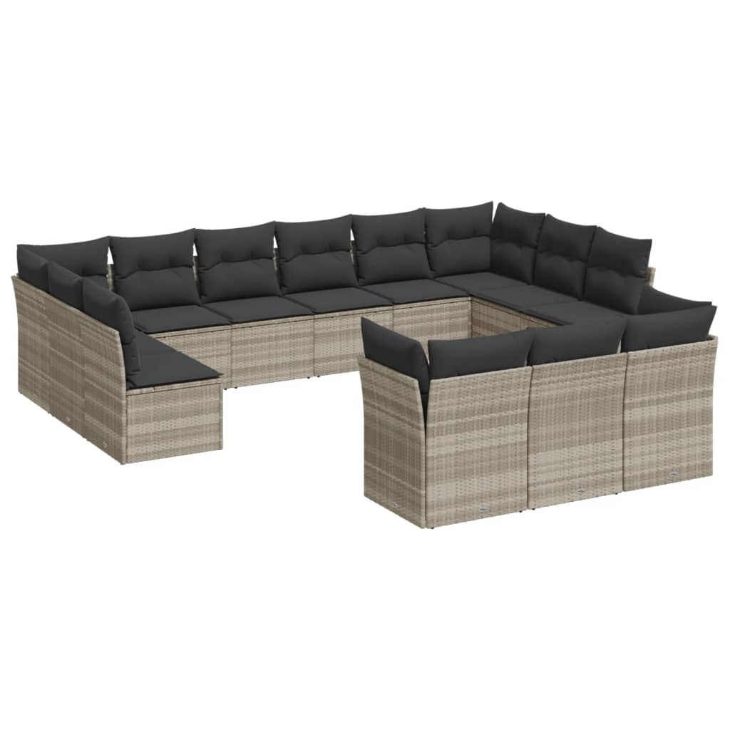 13-delige Loungeset met kussens poly rattan lichtgrijs