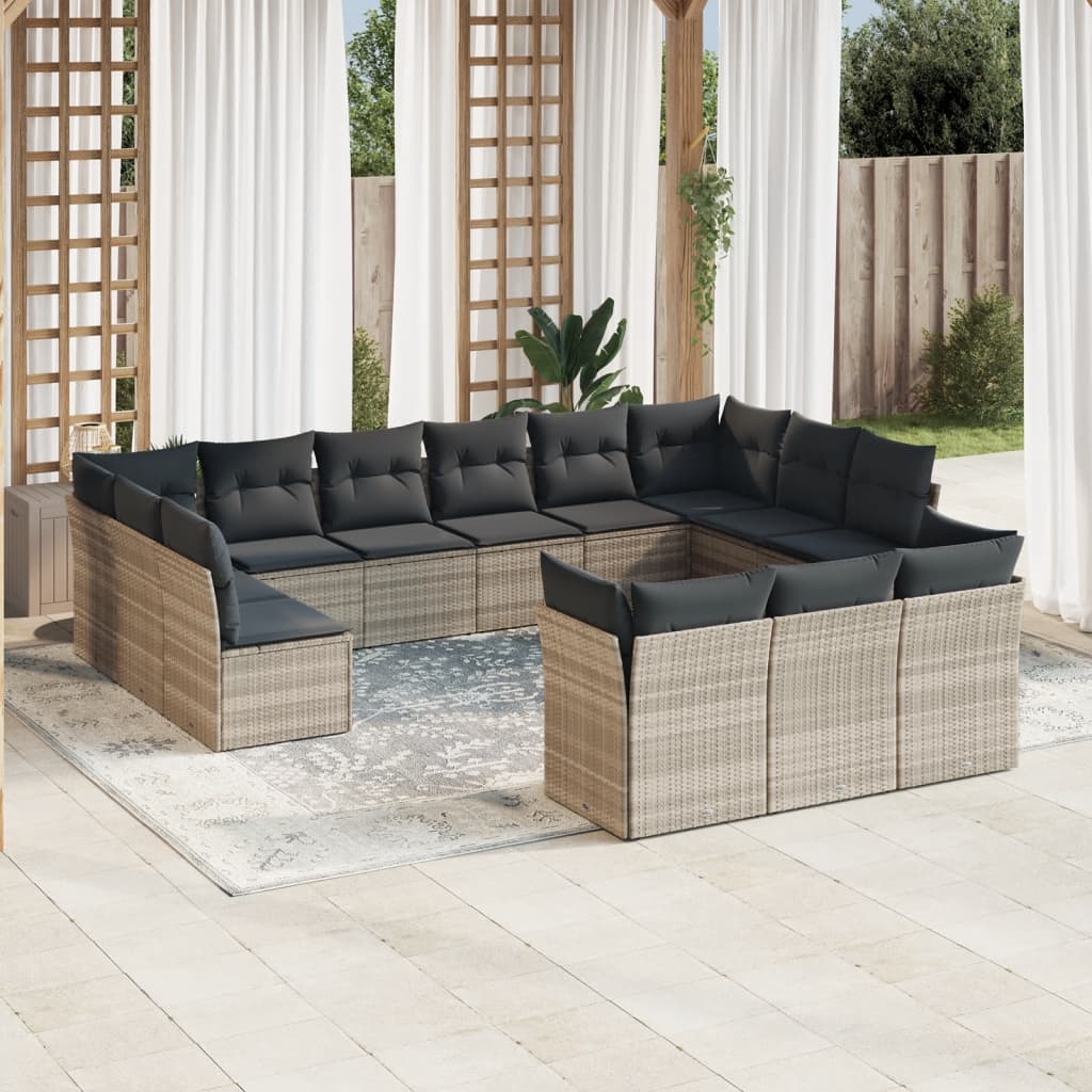 14-delige Loungeset met kussens poly rattan bruin