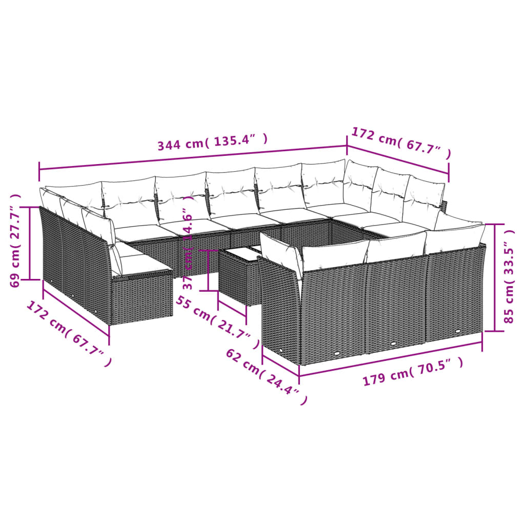 14-delige Loungeset met kussens poly rattan