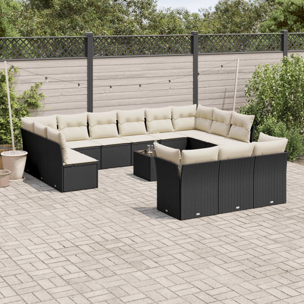 13-delige Loungeset met kussens poly rattan lichtgrijs