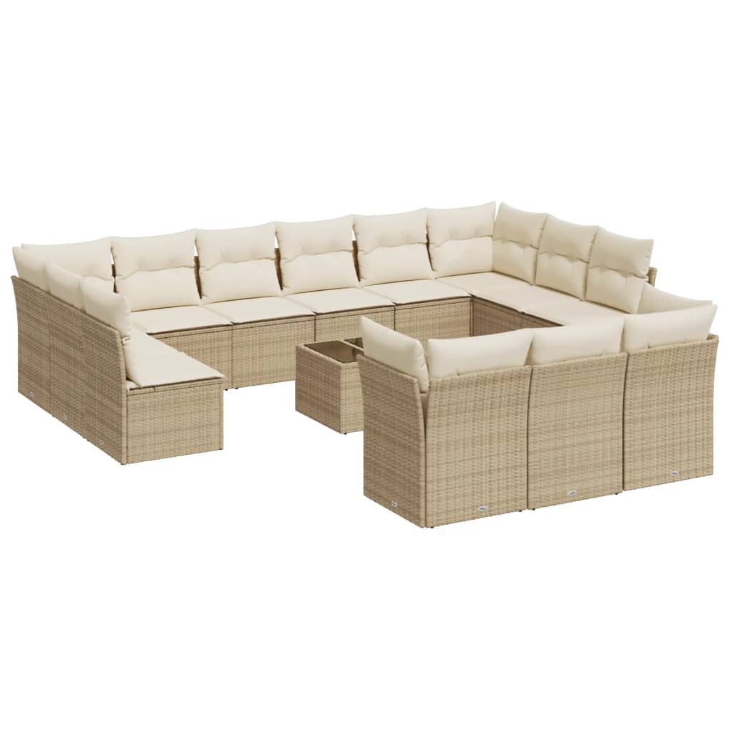 14-delige Loungeset met kussens poly rattan grijs