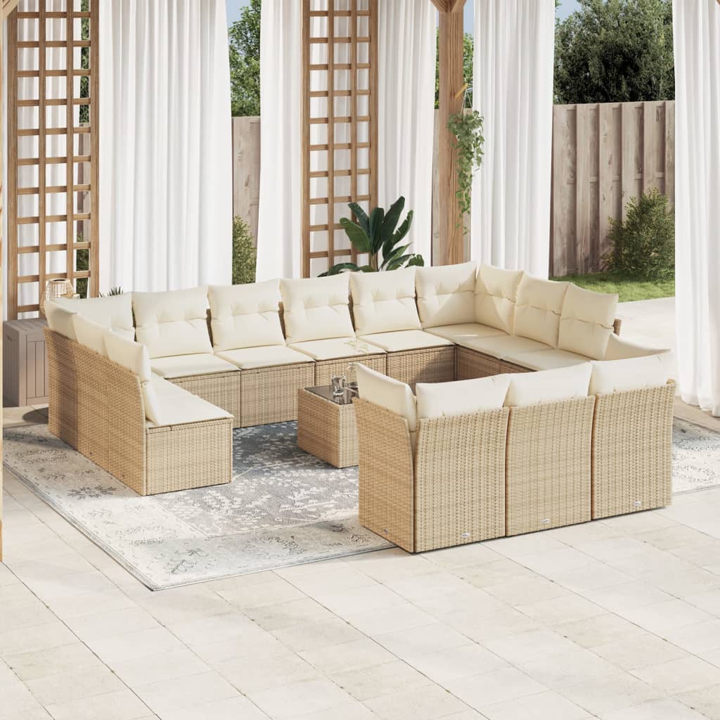 14-delige Loungeset met kussens poly rattan bruin