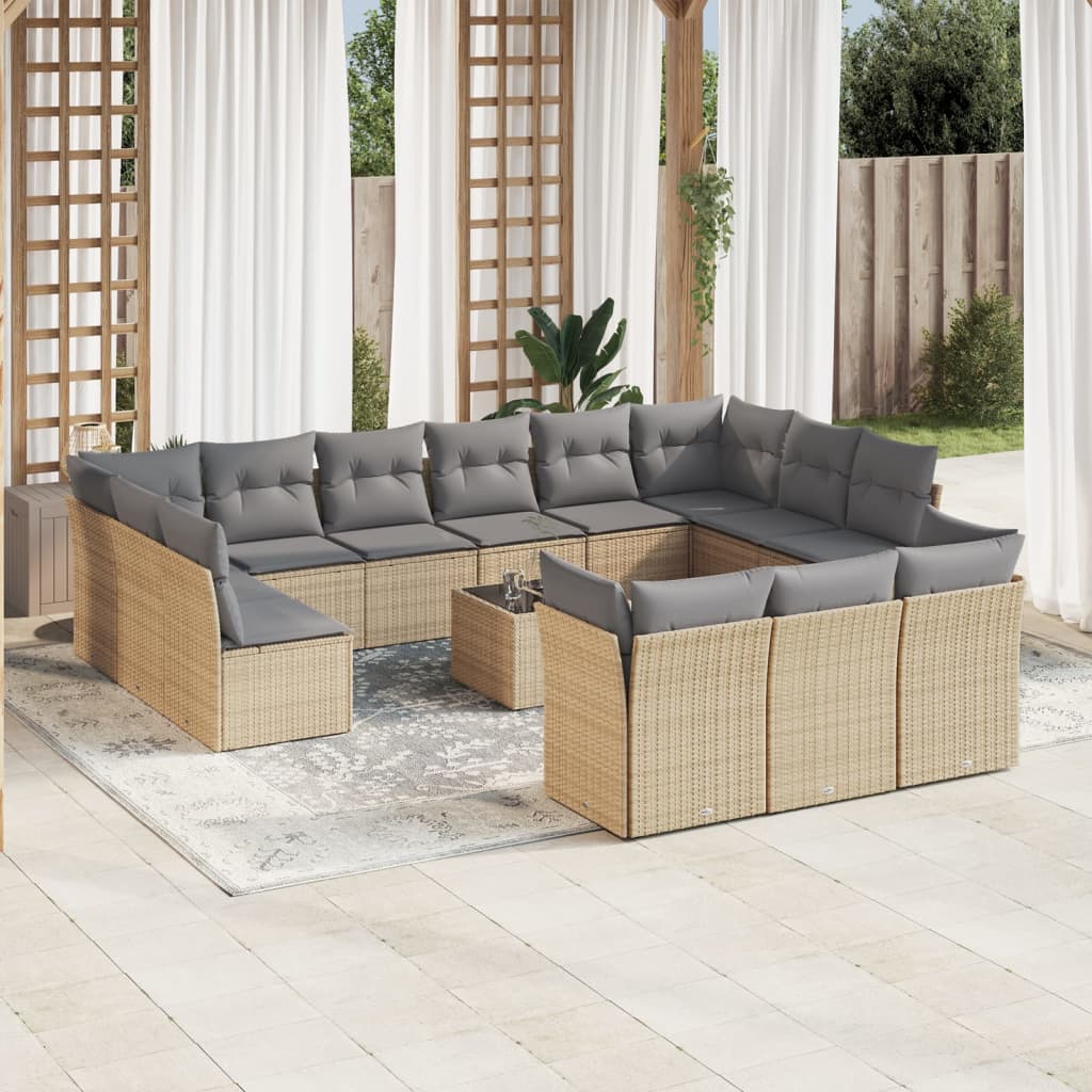 14-delige Loungeset met kussens poly rattan grijs