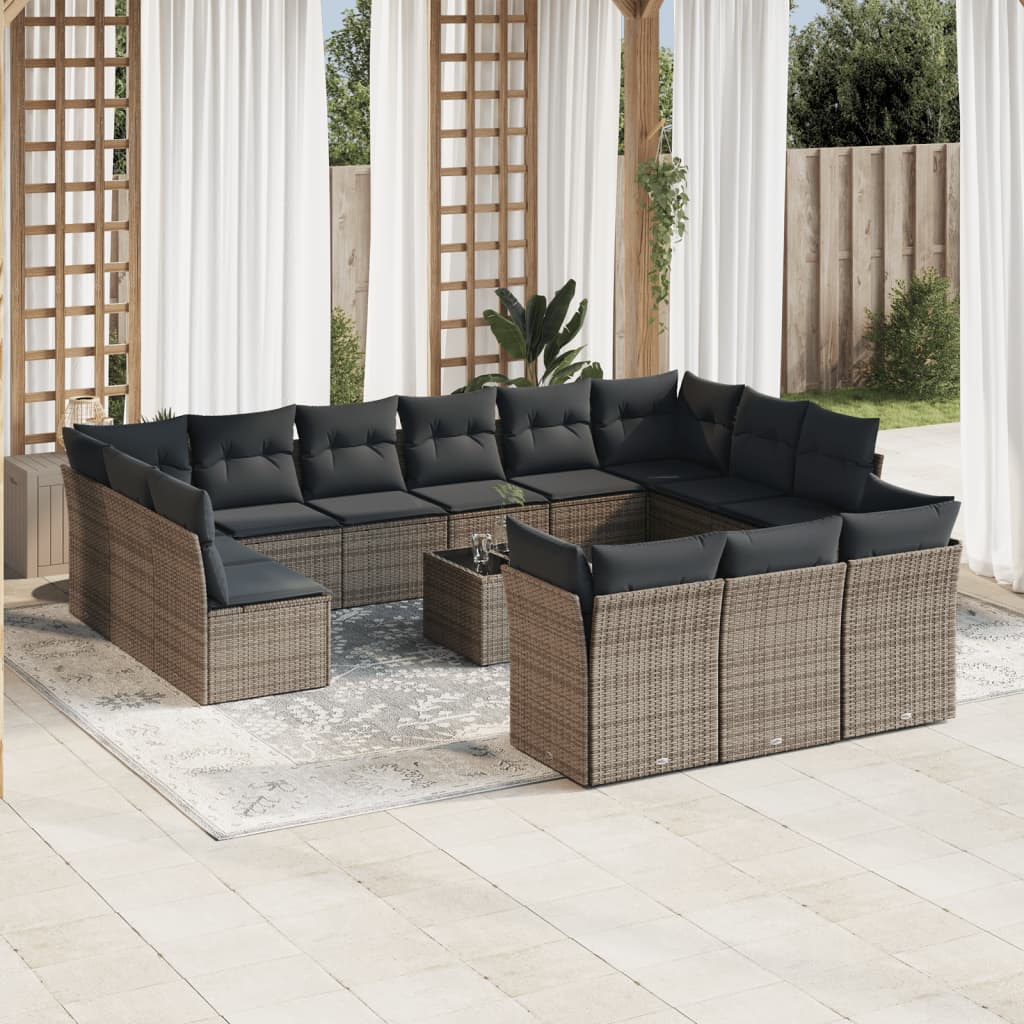 14-delige Loungeset met kussens poly rattan grijs