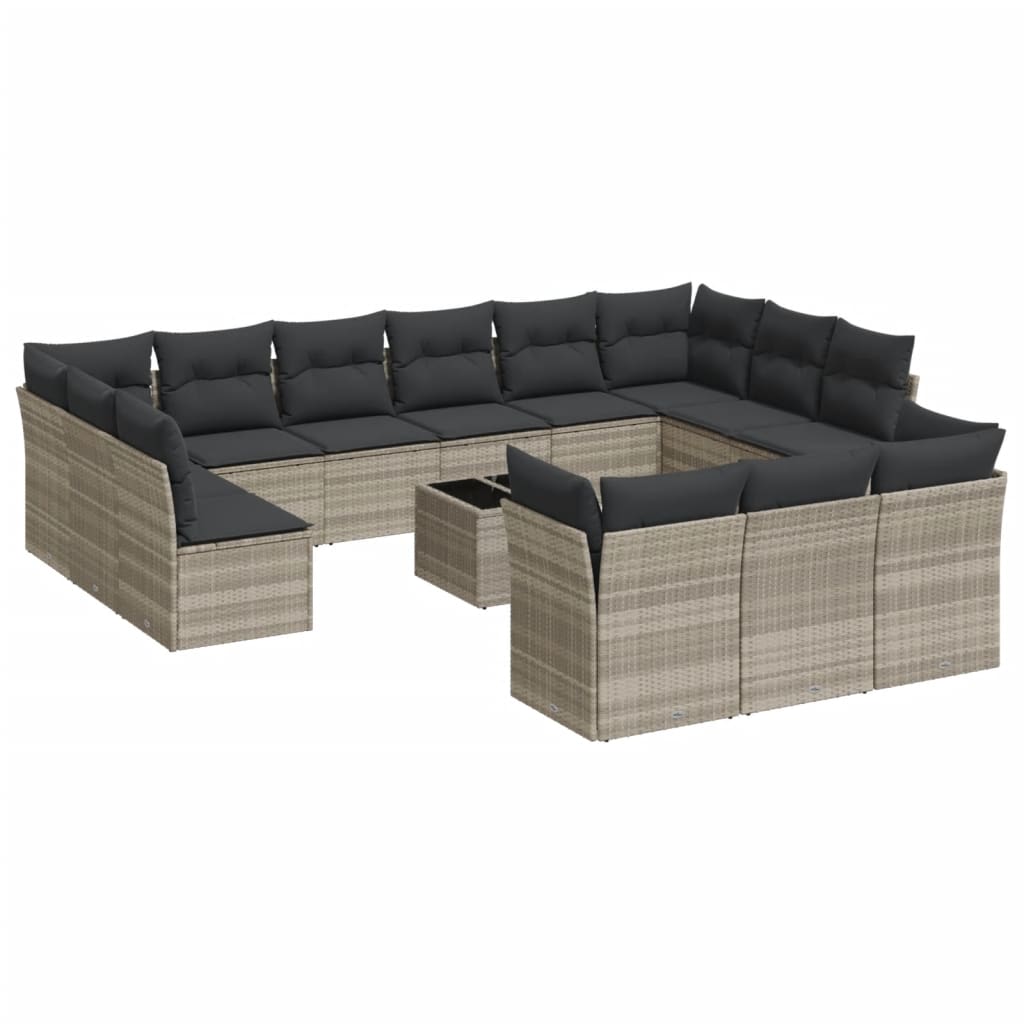 13-delige Loungeset met kussens poly rattan lichtgrijs