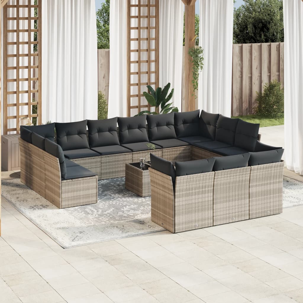 14-delige Loungeset met kussens poly rattan bruin