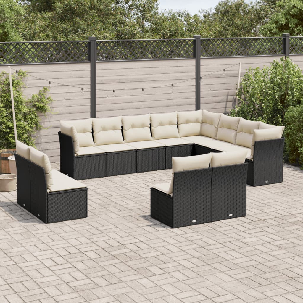 13-delige Loungeset met kussens poly rattan grijs