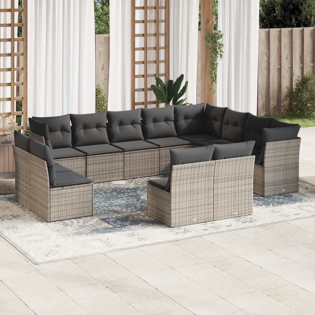 13-delige Loungeset met kussens poly rattan grijs