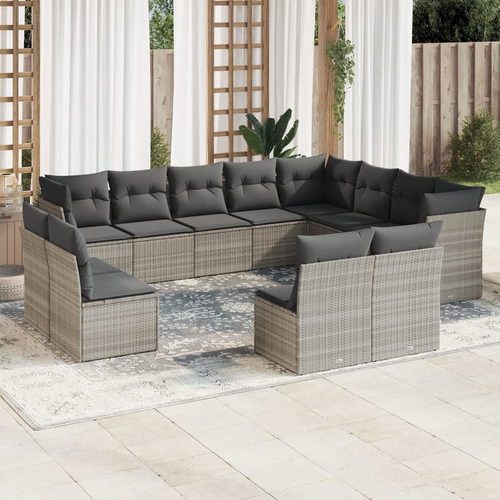 13-delige Loungeset met kussens poly rattan bruin