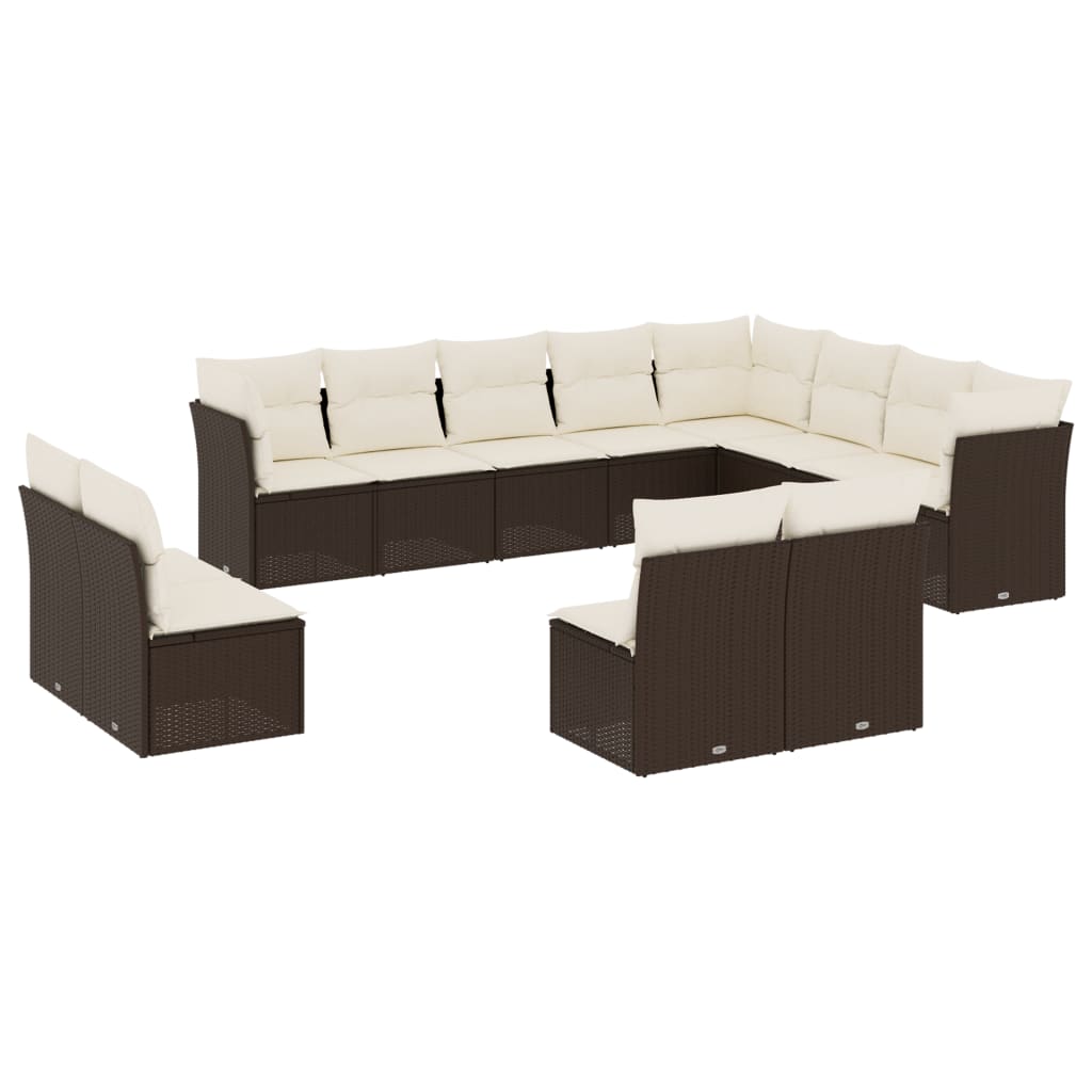 12-delige Loungeset met kussens poly rattan bruin