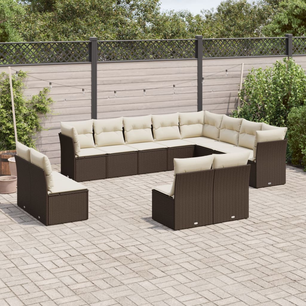 12-delige Loungeset met kussens poly rattan bruin