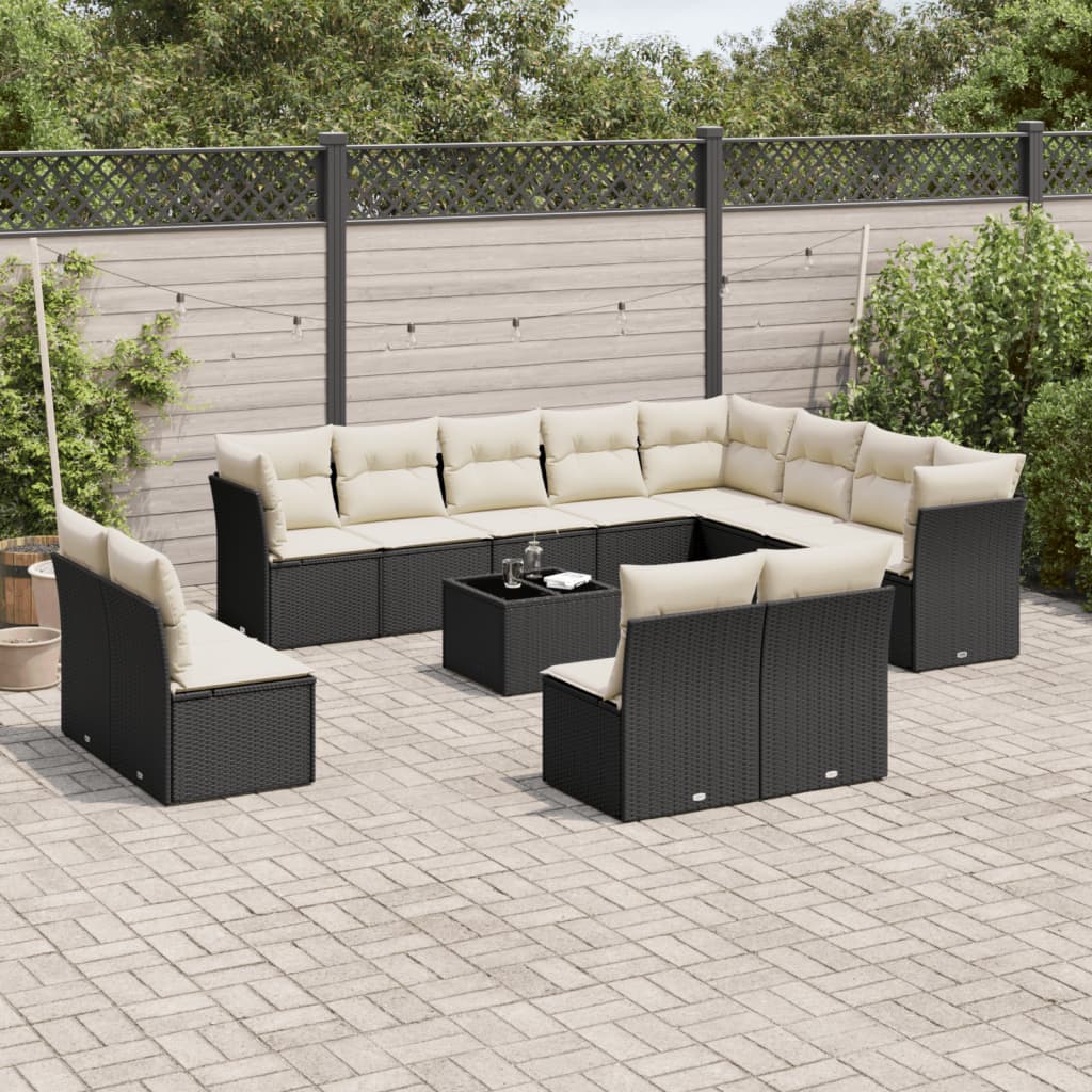 13-delige Loungeset met kussens poly rattan grijs