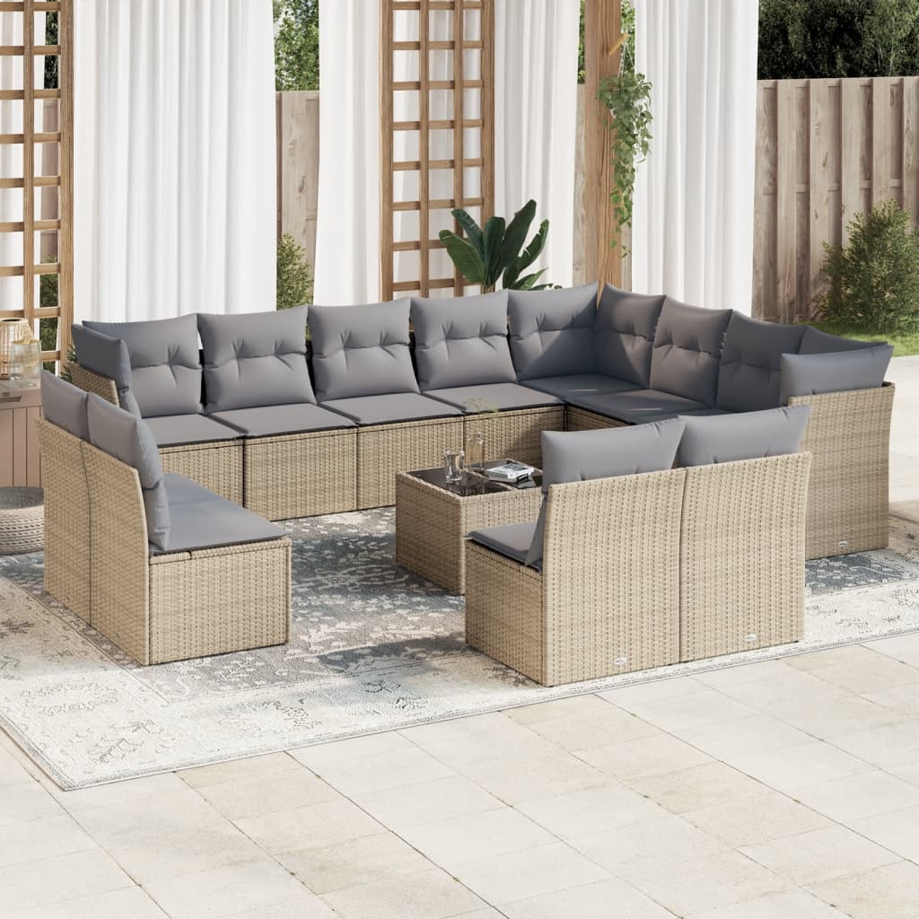 13-delige Loungeset met kussens poly rattan