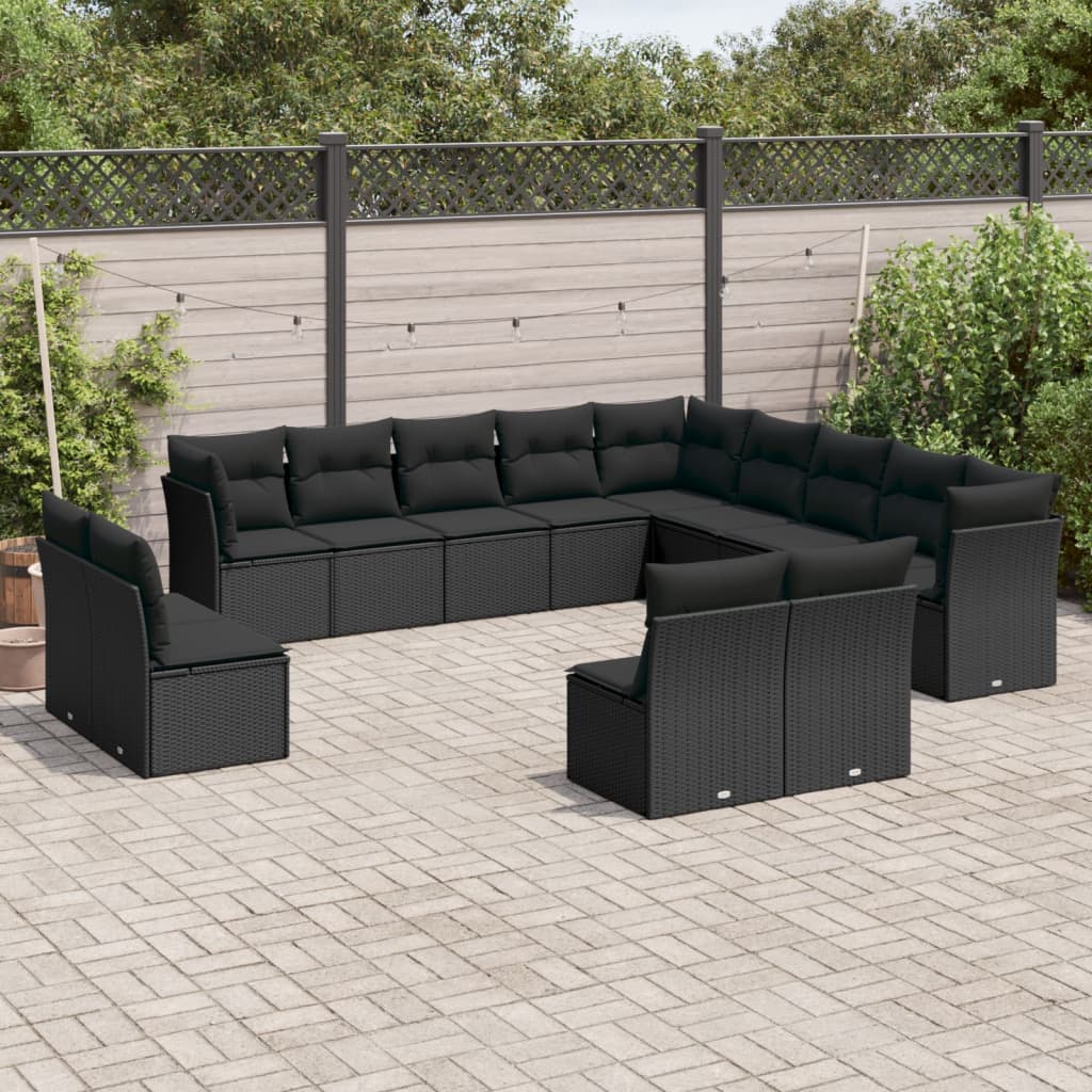 14-delige Loungeset met kussens poly rattan bruin