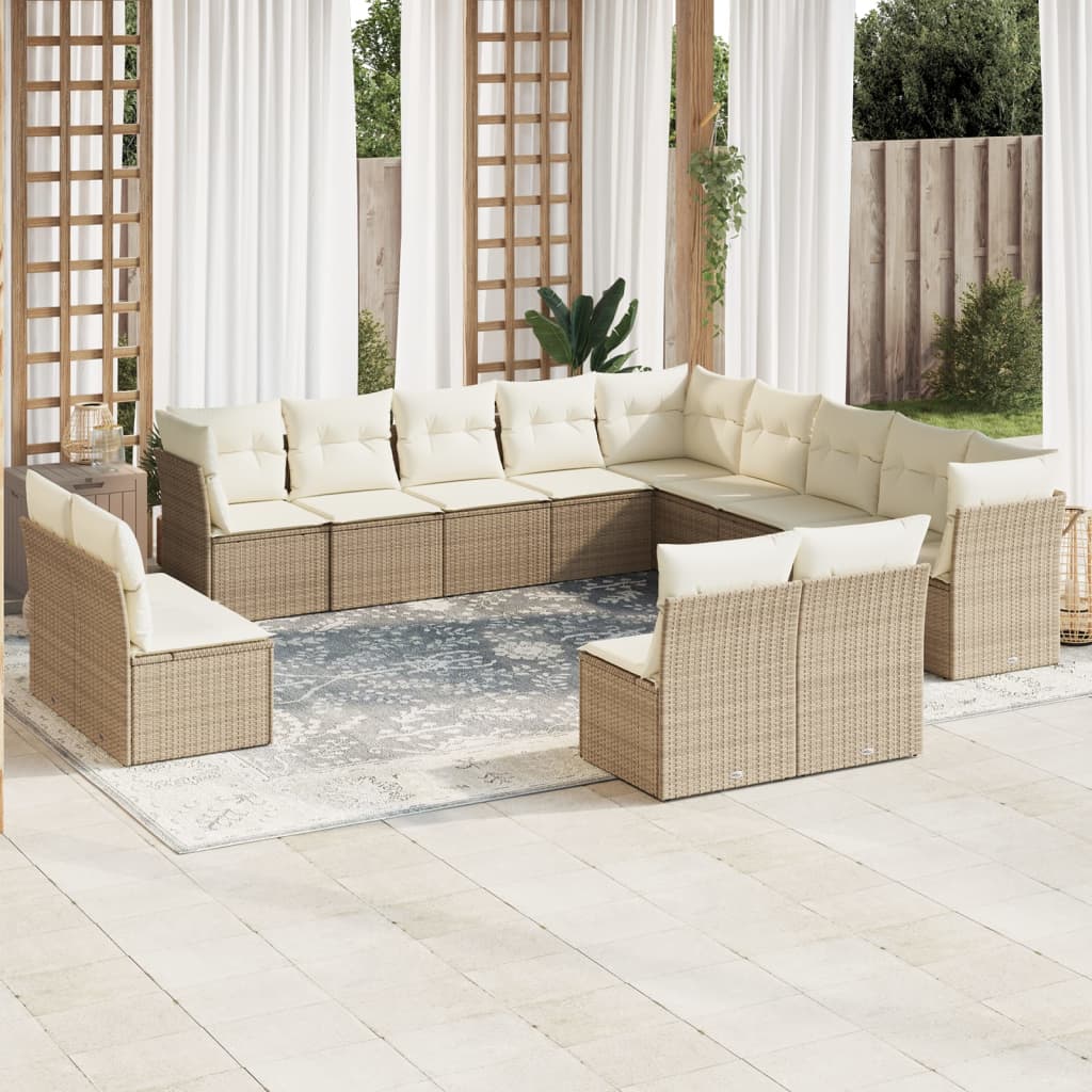 14-delige Loungeset met kussens poly rattan zwart