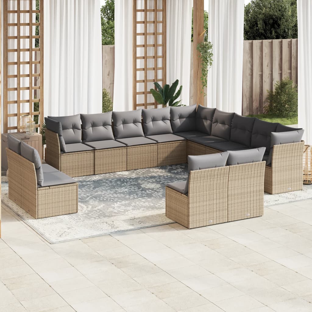 14-delige Loungeset met kussens poly rattan zwart