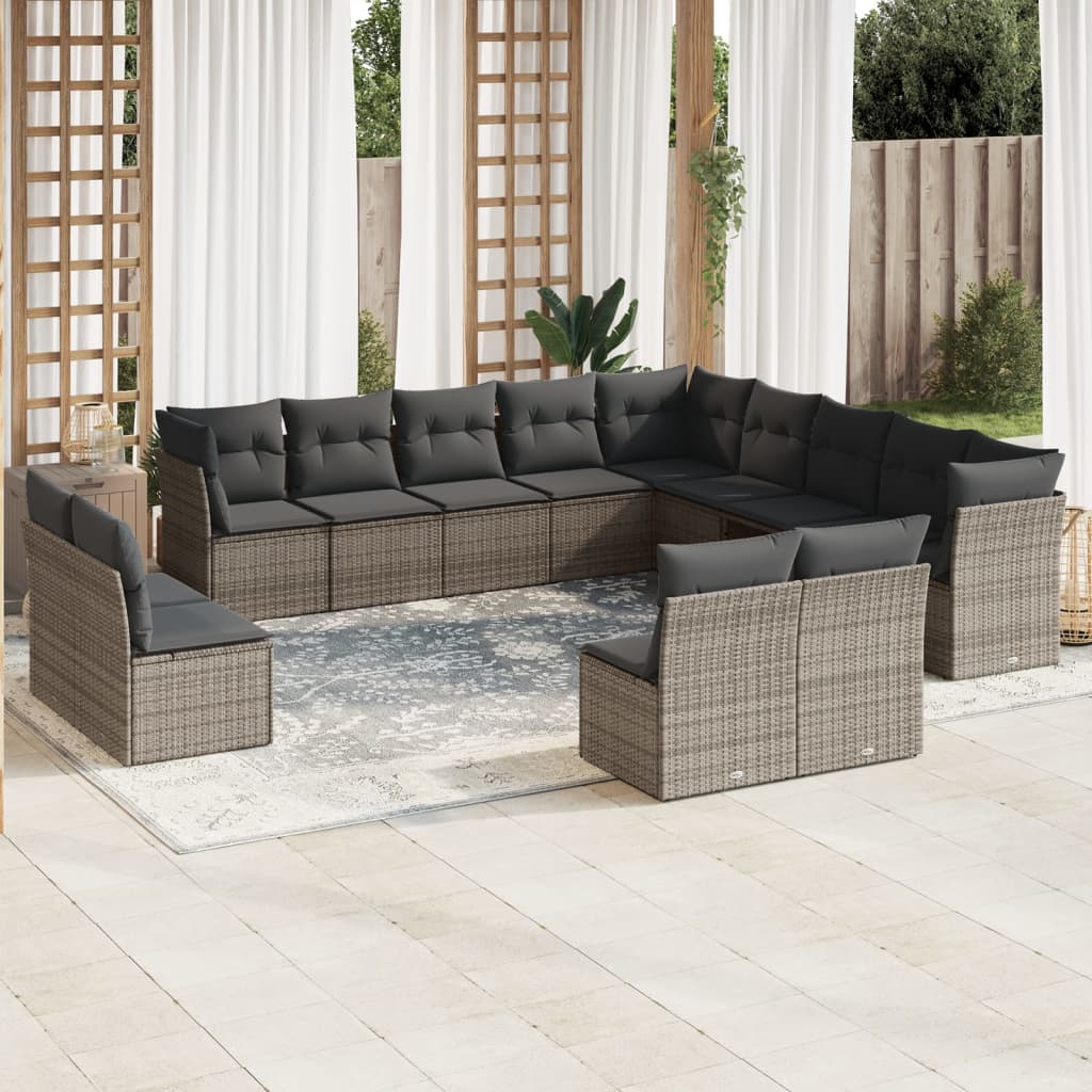 14-delige Loungeset met kussens poly rattan zwart