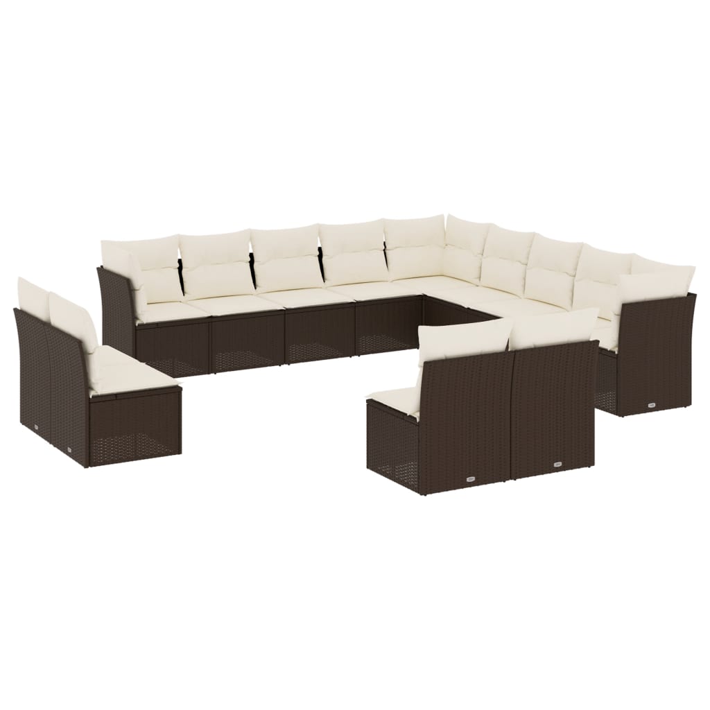 14-delige Loungeset met kussens poly rattan zwart