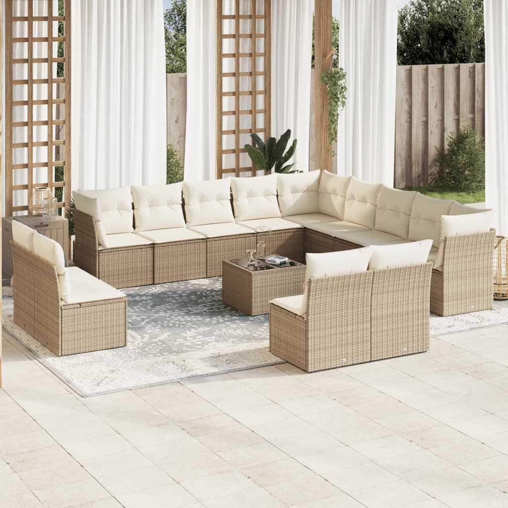 14-delige Loungeset met kussens poly rattan