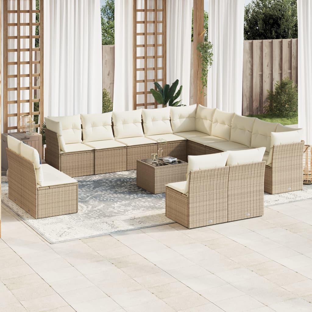 14-delige Loungeset met kussens poly rattan zwart