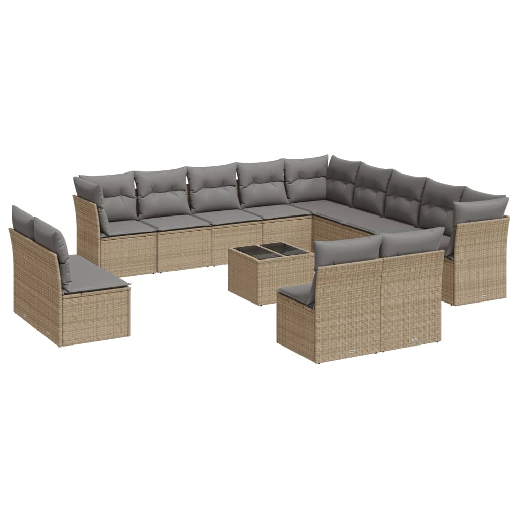 14-delige Loungeset met kussens poly rattan bruin