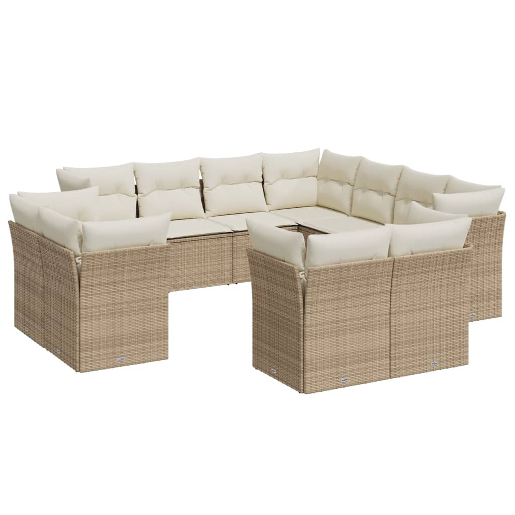 11-delige Loungeset met kussens poly rattan zwart