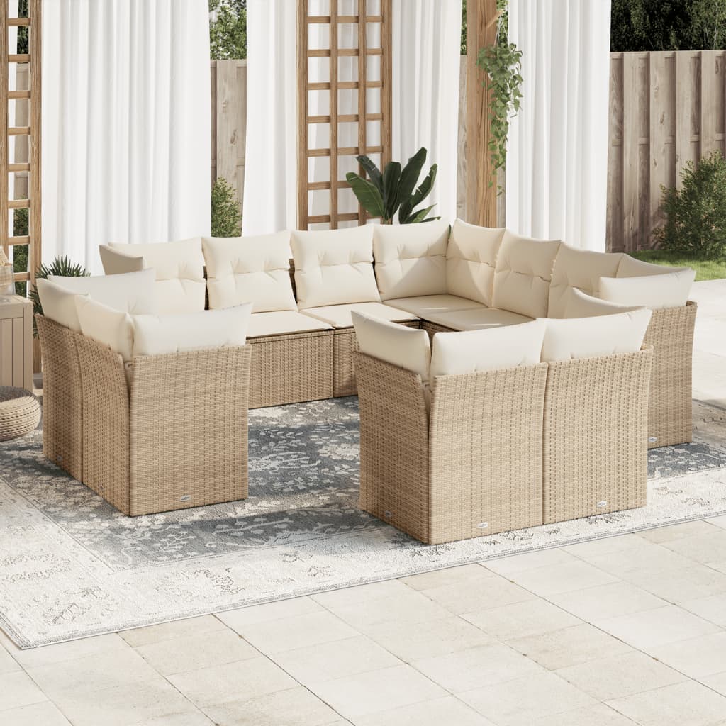 11-delige Loungeset met kussens poly rattan zwart