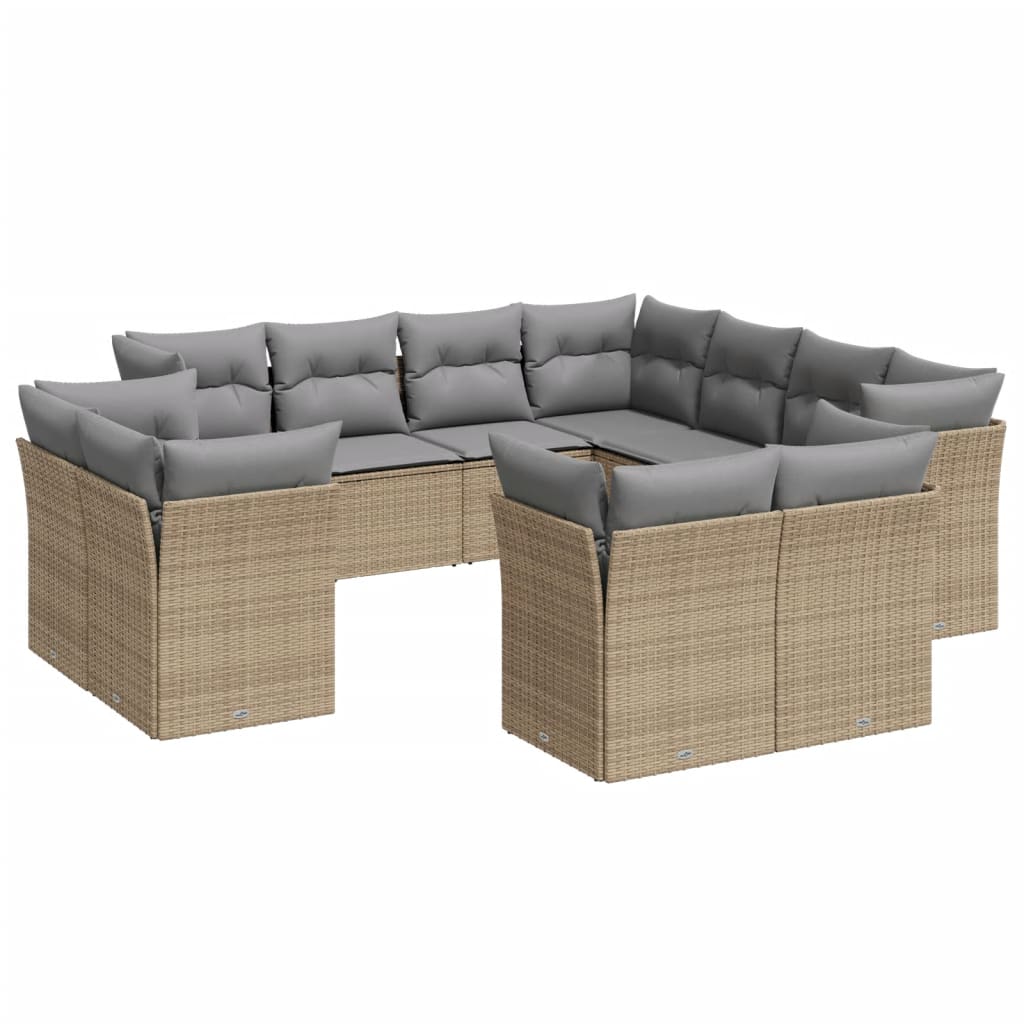 12-delige Loungeset met kussens poly rattan