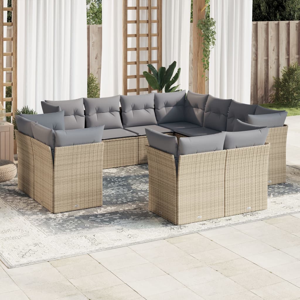 11-delige Loungeset met kussens poly rattan zwart