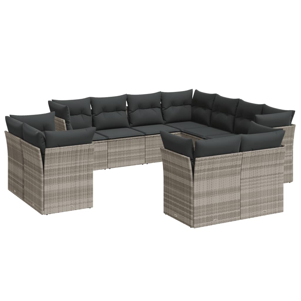 11-delige Loungeset met kussens poly rattan zwart