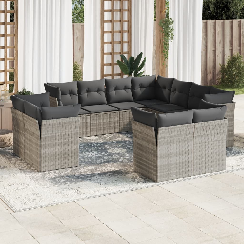 11-delige Loungeset met kussens poly rattan zwart