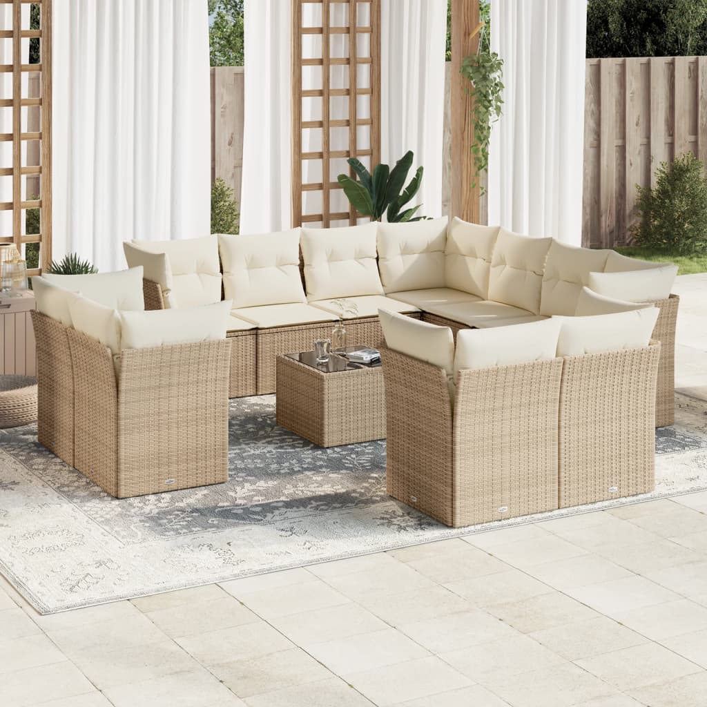 12-delige Loungeset met kussens poly rattan