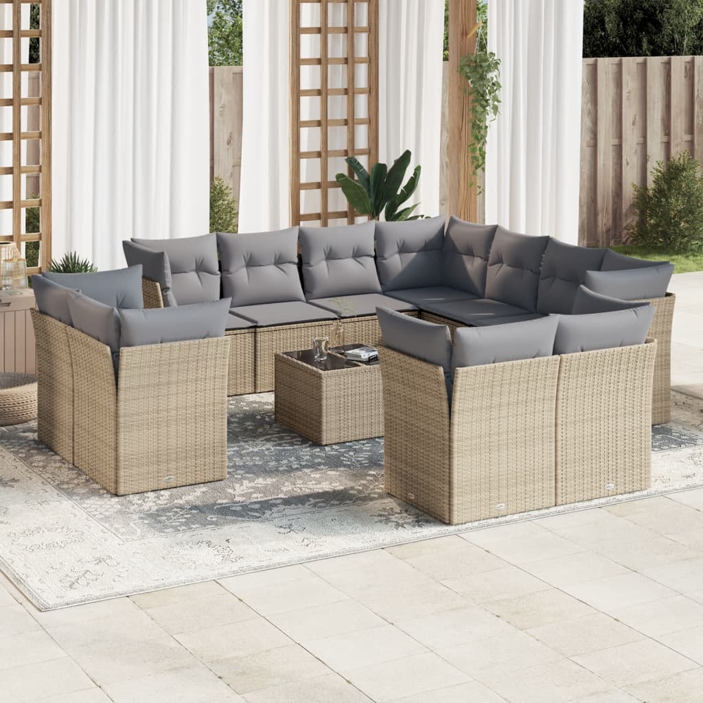 12-delige Loungeset met kussens poly rattan