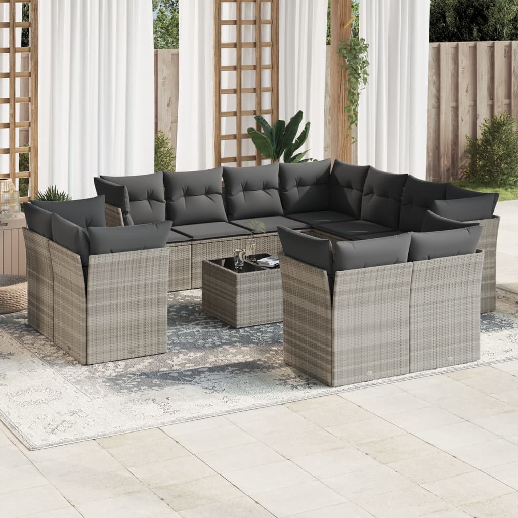 11-delige Loungeset met kussens poly rattan zwart