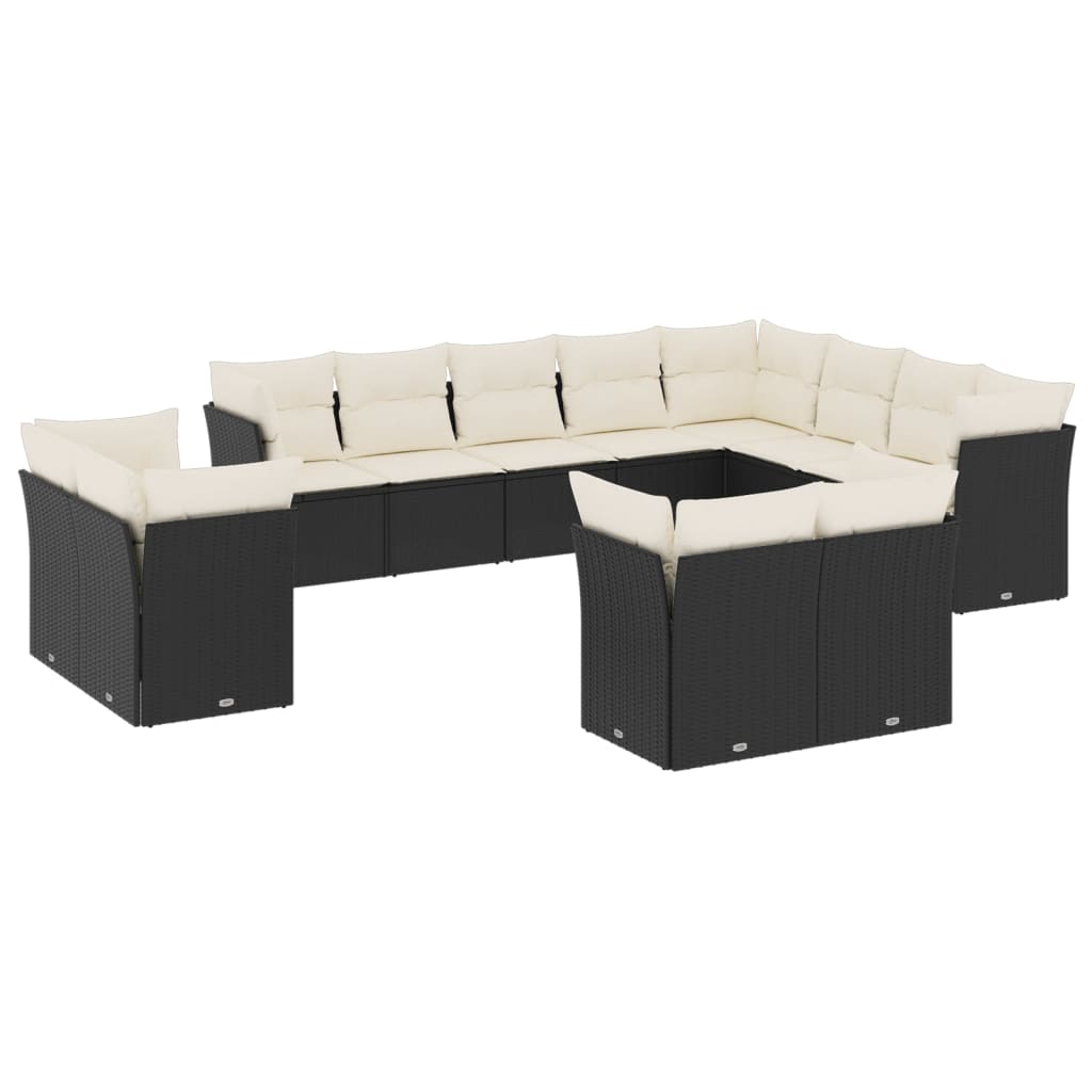 12-delige Loungeset met kussens poly rattan lichtgrijs