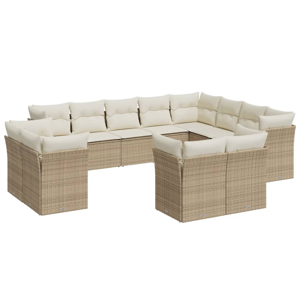 12-delige Loungeset met kussens poly rattan lichtgrijs