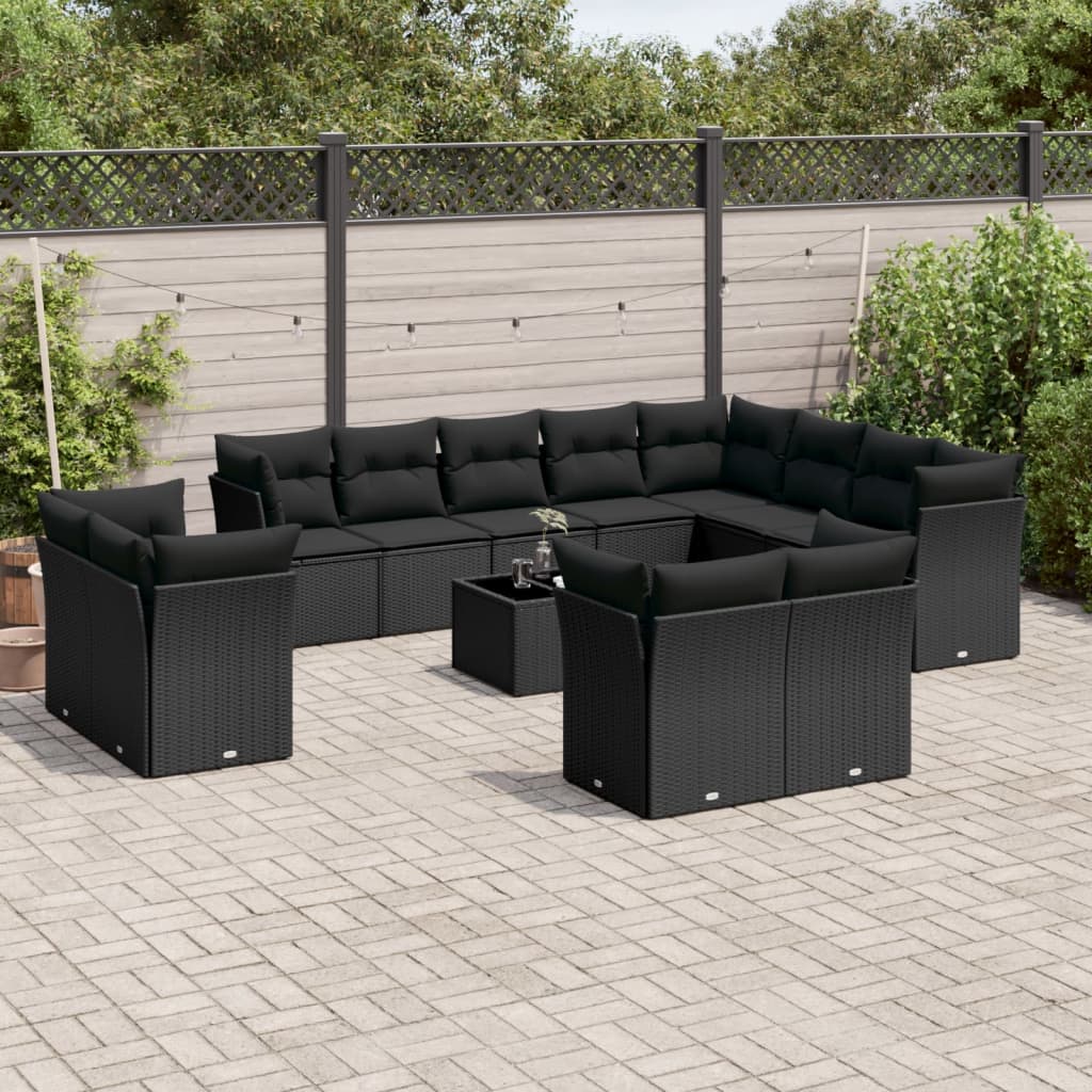 13-delige Loungeset met kussens poly rattan beige