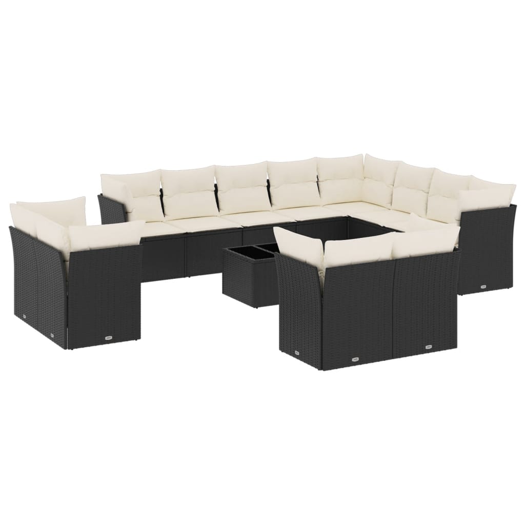 13-delige Loungeset met kussens poly rattan beige