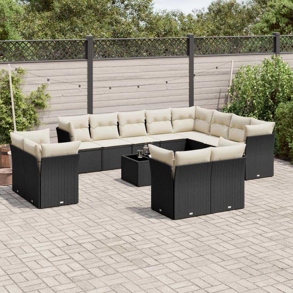 13-delige Loungeset met kussens poly rattan beige